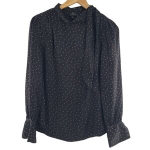 Worthington Tie Neck Black Atty Orange Rust Polka‎ Dot Blouse Sz Small